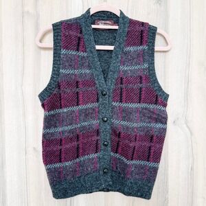 VTG Winter Harbor‎ Womens Plaid Sweater Vest Size L 90s Preppy Academia Classic